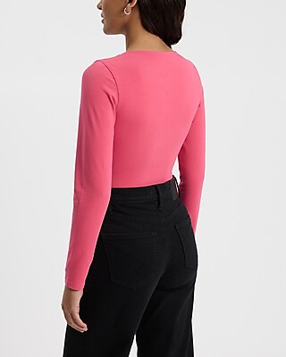 Body Contour Stretch Cotton Scoop Neck Long Sleeve Bodysuit