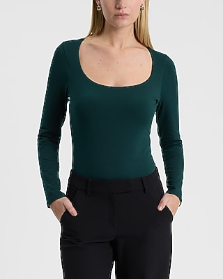 Body Contour Stretch Cotton Scoop Neck Long Sleeve Bodysuit