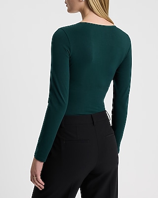 Body Contour Stretch Cotton Scoop Neck Long Sleeve Bodysuit