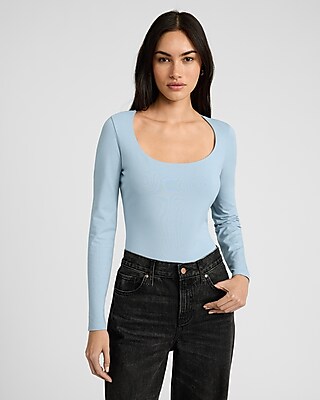 Body Contour Stretch Cotton Scoop Neck Long Sleeve Bodysuit
