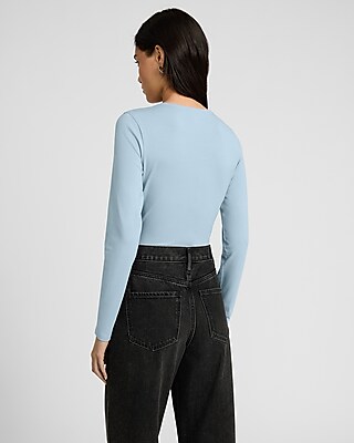 Body Contour Stretch Cotton Scoop Neck Long Sleeve Bodysuit