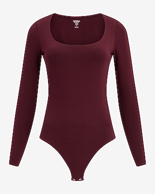 Body Contour Stretch Cotton Scoop Neck Long Sleeve Bodysuit