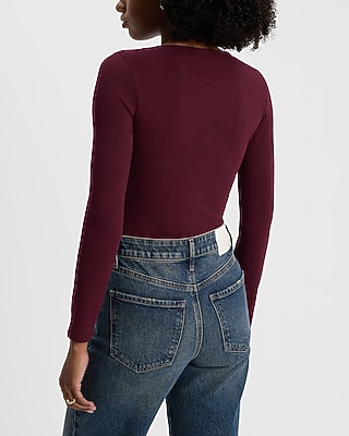 Body Contour Stretch Cotton Scoop Neck Long Sleeve Bodysuit