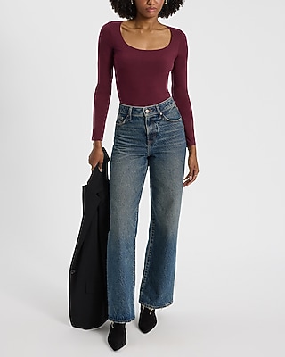 Body Contour Stretch Cotton Scoop Neck Long Sleeve Bodysuit