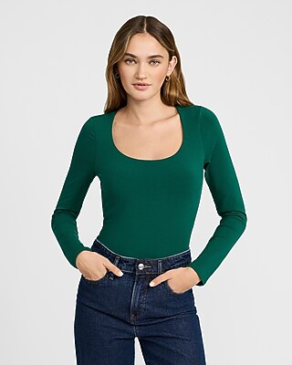 Body Contour Light Compression Scoop Neck Long Sleeve Bodysuit in Stretch Cotton - thumbnail 9