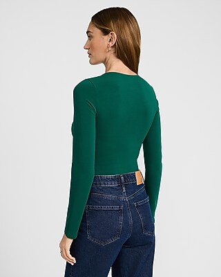 Body Contour Light Compression Scoop Neck Long Sleeve Bodysuit in Stretch Cotton - thumbnail 10