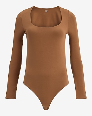 Body Contour Stretch Cotton Scoop Neck Long Sleeve Bodysuit