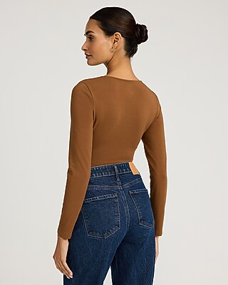 Body Contour Stretch Cotton Scoop Neck Long Sleeve Bodysuit