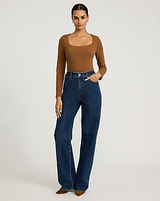 Body Contour Stretch Cotton Scoop Neck Long Sleeve Bodysuit