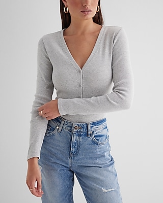 Fredrik White Ribbed Long Sleeve Henley Bodysuit