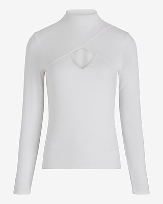 Mock Neck Long Sleeve Front Cutout Tee