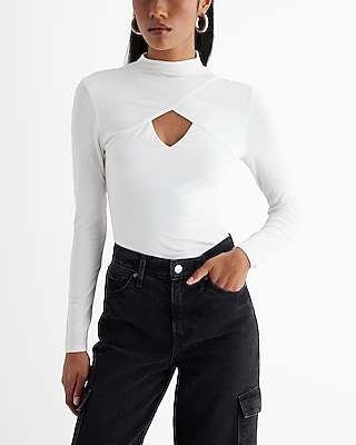 Mock Neck Long Sleeve Front Cutout Tee
