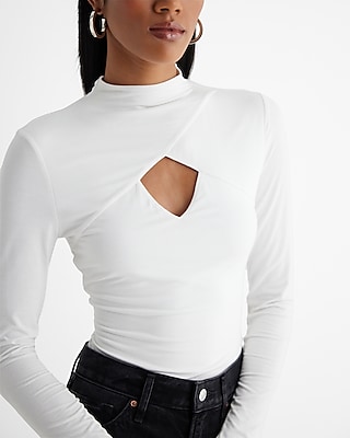 Mock Neck Long Sleeve Front Cutout Tee