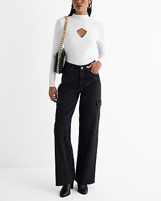 Mock Neck Long Sleeve Front Cutout Tee