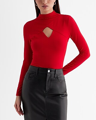 Mock Neck Long Sleeve Front Cutout Tee