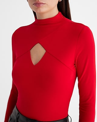 Mock Neck Long Sleeve Front Cutout Tee