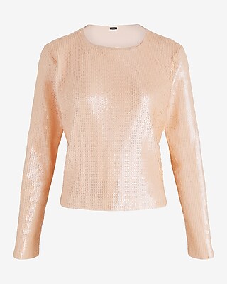 Skimming Sequin Crew Neck Long Sleeve Boxy Tee - image 5