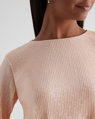 Skimming Sequin Crew Neck Long Sleeve Boxy Tee - image 2
