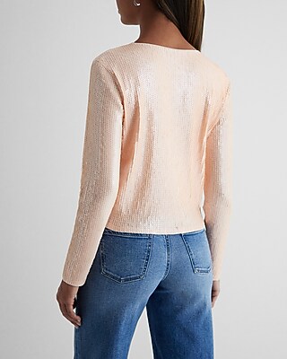 Skimming Sequin Crew Neck Long Sleeve Boxy Tee - image 3