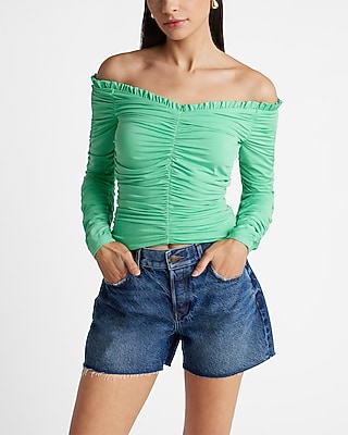 Body Contour Compression Off The Shoulder Ruched Tee | Express