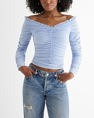 Body Contour Compression Off The Shoulder Ruched Tee | Express