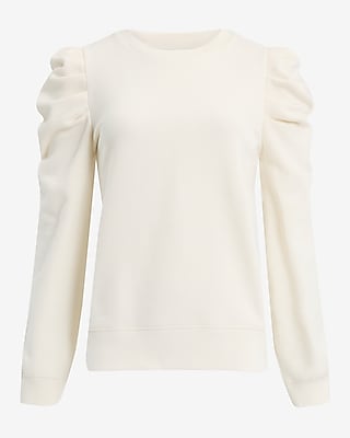 Crew Neck Puff Sleeve Banded Bottom Sweatshirt