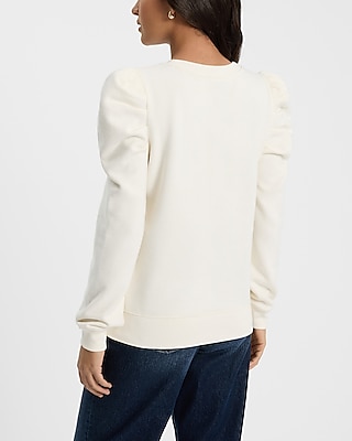 Crew Neck Puff Sleeve Banded Bottom Sweatshirt