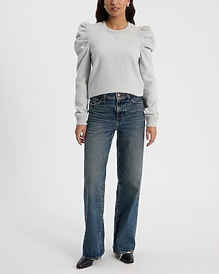 Crew Neck Puff Sleeve Banded Bottom Sweatshirt - image 3
