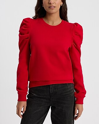 Crew Neck Puff Sleeve Banded Bottom Sweatshirt