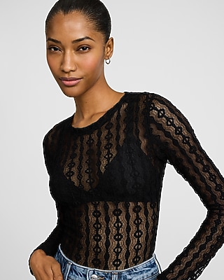 OYOANGLE Women's Floral Lace Crop Top - Square Neck Hollow Out Long Sleeve Party Top