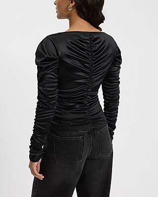 Satin Ruched Long Sleeve Tee - image 2