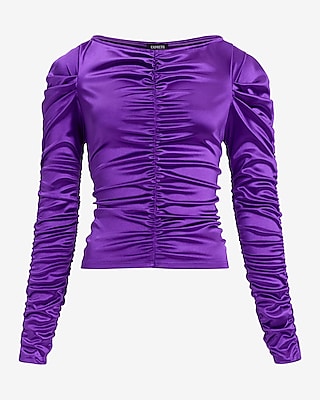 Satin Ruched Long Sleeve Tee