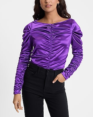 Satin Ruched Long Sleeve Tee