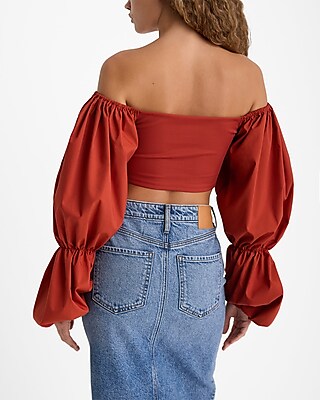Body Contour High Compression Ribbed Puff Sleeve Cropped Top