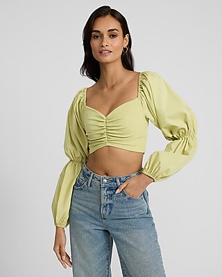 Body Contour High Compression Ribbed Puff Sleeve Cropped Top