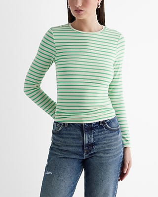 EX LS FITTED TAILORED CREW TEE STRIPE 8611076:STRIPE-BLUE:XL