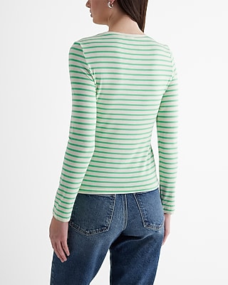 EX LS FITTED TAILORED CREW TEE STRIPE 8611076:STRIPE-BLUE:XL
