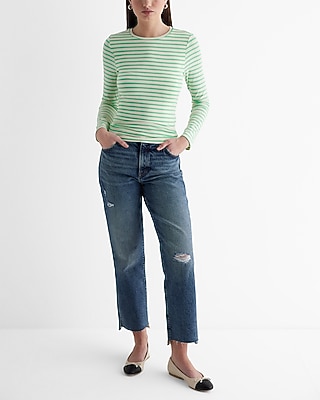 EX LS FITTED TAILORED CREW TEE STRIPE 8611076:STRIPE-BLUE:XL