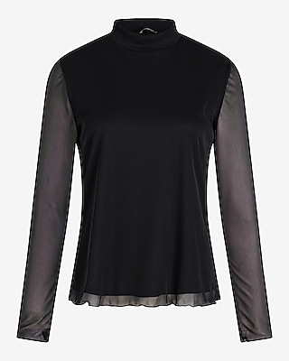 Mesh Mock Neck Long Sleeve Top