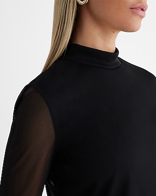 Mesh Mock Neck Long Sleeve Top