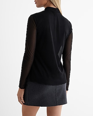 Mesh Mock Neck Long Sleeve Top