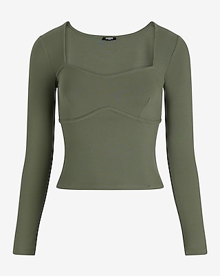 Ribbed Sweetheart Seamed Long Sleeve Tee