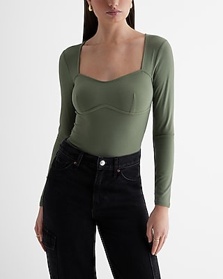 Ribbed Sweetheart Seamed Long Sleeve Tee