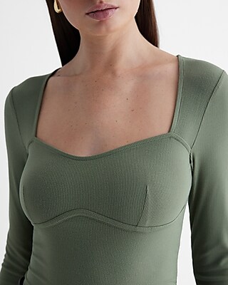 Ribbed Sweetheart Seamed Long Sleeve Tee