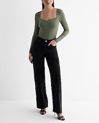 Ribbed Sweetheart Seamed Long Sleeve Tee