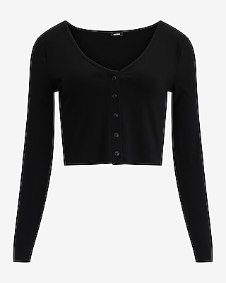 Ribbed V-Neck Cropped Cardigan