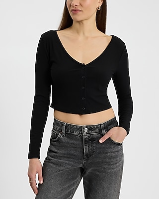 Ribbed V-Neck Cropped Cardigan