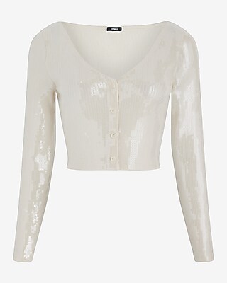 Sequin V-Neck Long Sleeve Cropped Cardigan