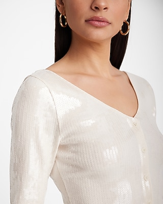 Sequin V-Neck Long Sleeve Cropped Cardigan