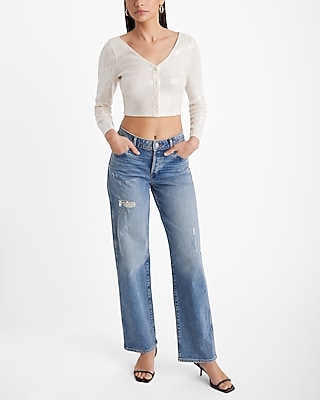 Sequin V-Neck Long Sleeve Cropped Cardigan